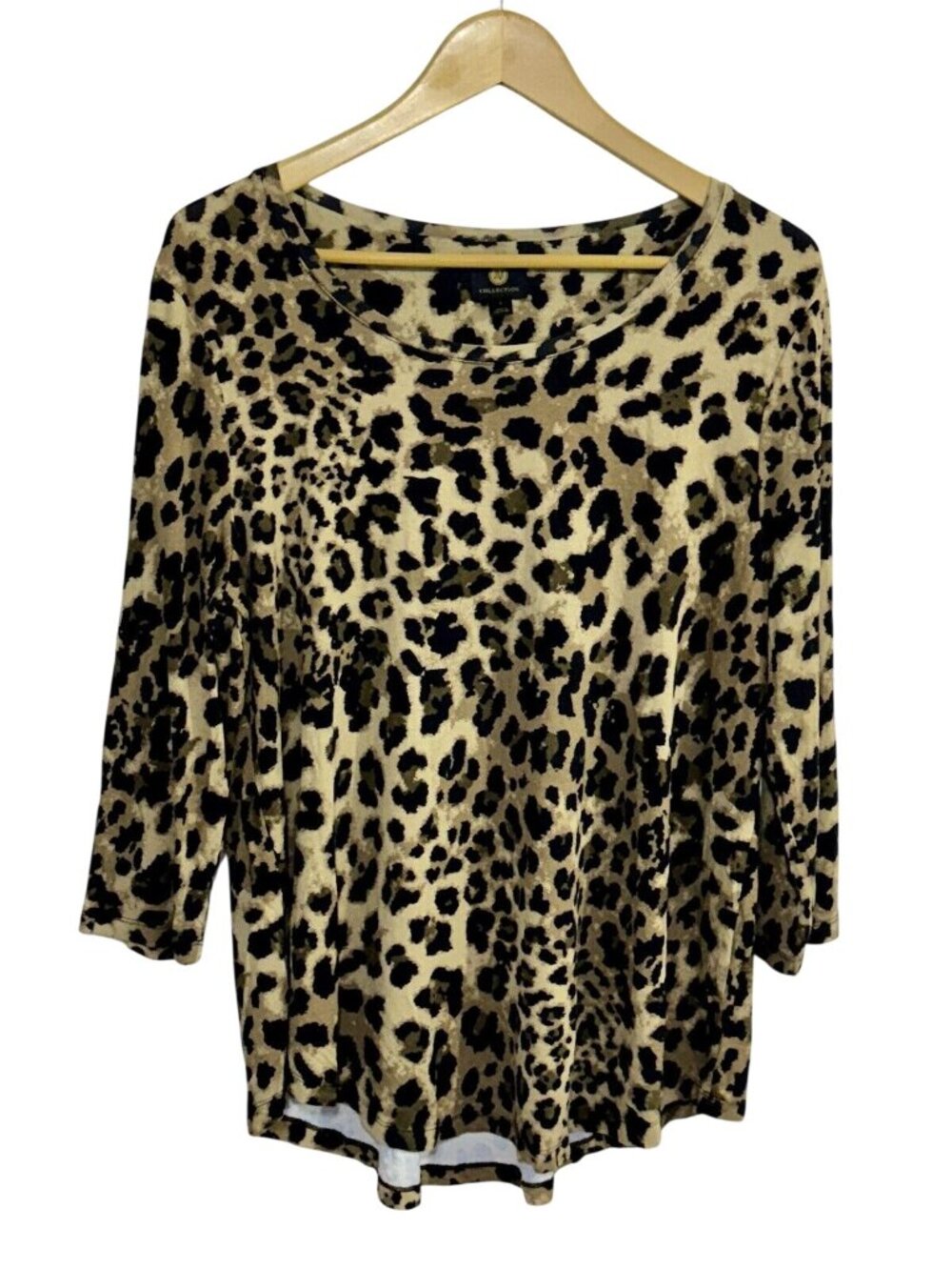 JM Collection Leopard Print 3/4 Sleeve Top Womens Large Made In Philippines